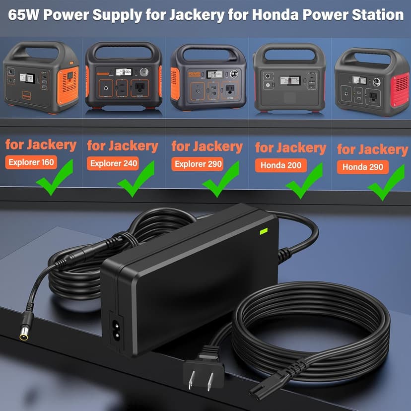 65W for Jackery 160 240 290 Charger Power Cord for Jackery Explorer 160 240 290 E290 E240 E160 & for Honda 290 200 Portable Power Station Solar Generator Power Adapter Supply Battery Charging Plug