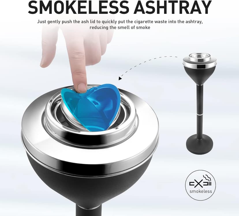 Standing Ashtray Outdoor for Patio, Large & Tall Outside Ash Tray for Cigarette Butt Receptacle Disposal, Commercial Metal Smokers Cigar Ashtrays Container with Lid, Matte Black, B01DK