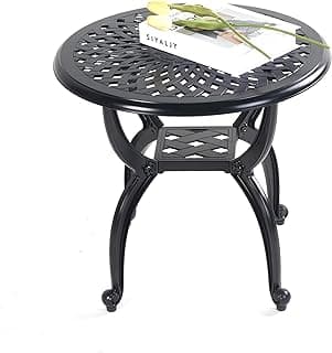 Mandolin Outdoor Patio,Rust -Resistant Cast Aluminum Side Table,Weather Resistant End Table，Coffee Table， Perfect for Patio, Backyard Or Garden.W 20.8" X H18.5(Aluminum Round, Black)