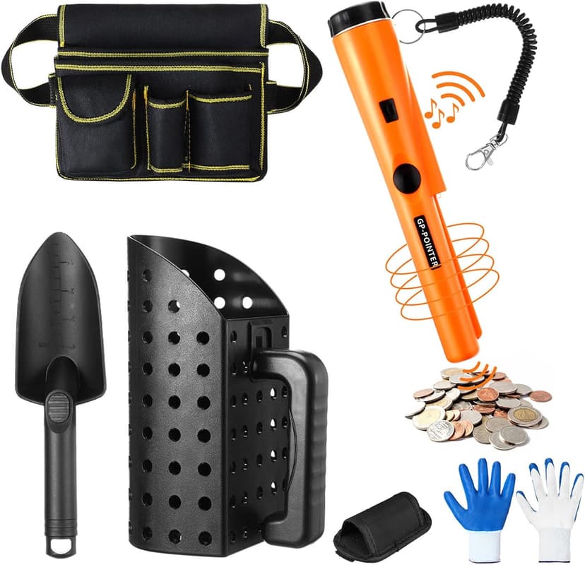 Metal Detector Kit Accessories Include Metal Detector Pinpointer, Sand Sifter Scoop, Shovel Glove, Finds Bag, Semi Waterproof Detection Handheld Pin Pointer Wand Accessories for Adult Treasure Hunting