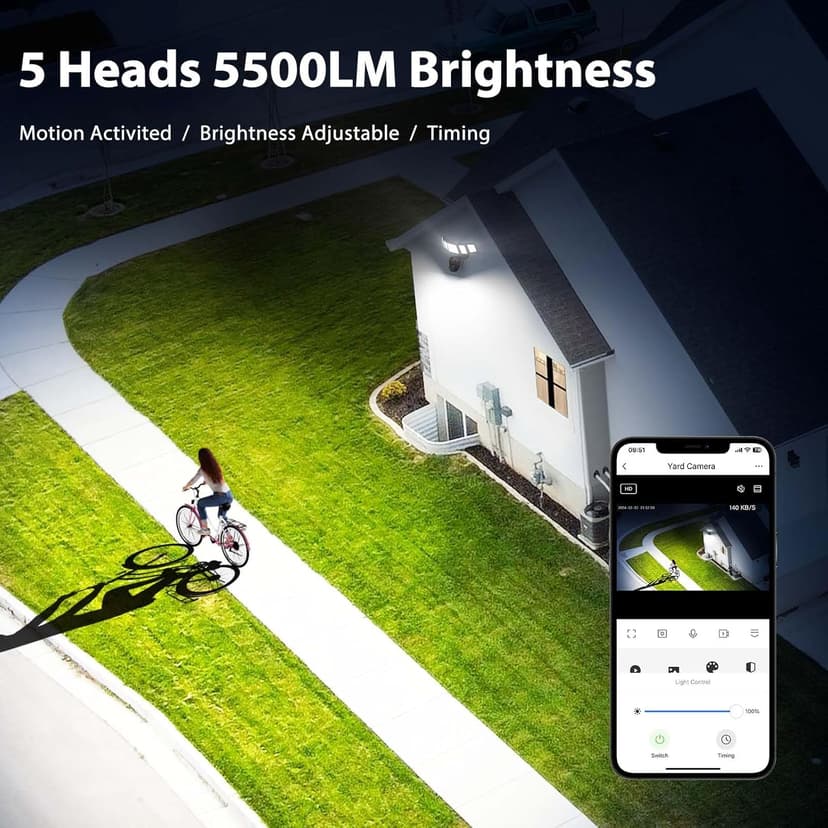 iMaihom Floodlight Camera Outdoor, 2K QHD Smart Home Security Cam with Motion-Activated, 5500LM Brightness 5 Heads Light, 360° Pan & Tilt, 2-Way Audio, Cloud/SD Storage, Color Night Vision
