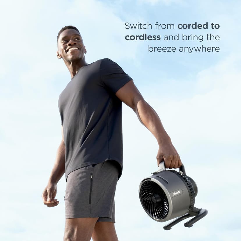 Shark FlexBreeze HydroGo Fan—Ultra-powerful portable fan with indoor + outdoor mist, Up to 70 feet of reach, corded & cordless, up to 12-hr. battery, 5 speeds, evaporative misting, Dove, FA052DV
