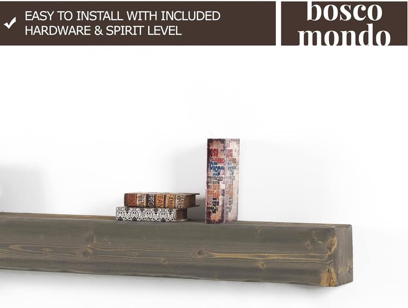BoscoMondo Rustic Fireplace Mantel Shelf - Pine Wood - Wall Decor, Mounted Farmhouse Shelving (Dark Brown, 72" Extra Thick)