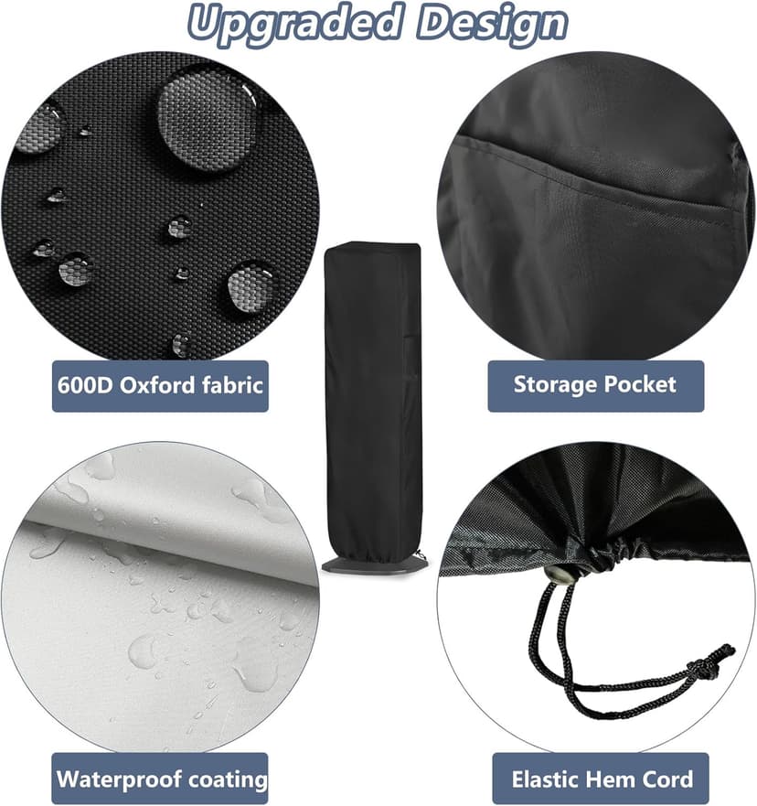 Outdoor Tower Fan Cover, Heavy Duty 600D Waterproof Dustproof Cover for Portable Electric 40-42" Tower Fans, Black