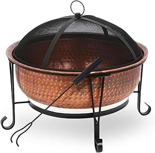 26.5" Genuine Copper Wood Burning Fire Pit w/Spark Screen, Lift Tool, Grate #65126