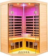 2-3 Person Low EMF FAR Infrared Sauna, Hemlock 2 Door Luxury Toughened Glass Indoor Saunas for The Home, 1520w, App & LCD Panel Control, Chromotherapy Lights, Reading Lights, Bluetooth Speakers