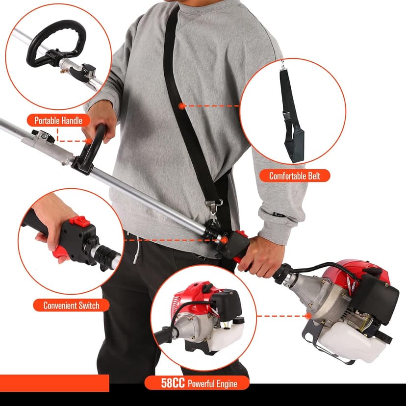 Pole Saw Gas Powered, 58CC Extendable Reach to 16FT, 2 Cycle Powerful Gas Pole Saw 11.5inch Guide Bar Gas Pole Saws for Tree Trimming,Upgrade