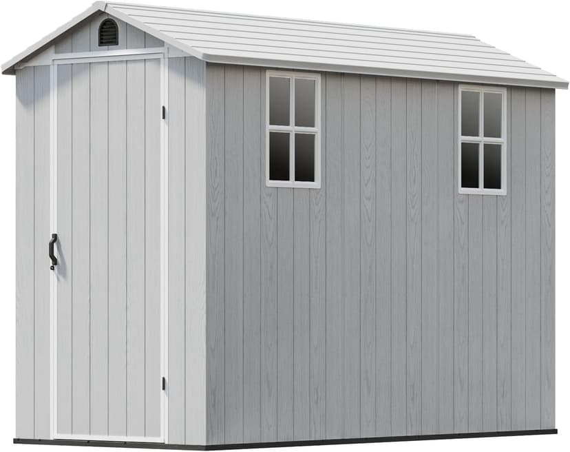 Patiowell 4' x 8' Outdoor Storage Shed with Floor, Plastic Shed Outside Resin Tool Shed with Two Windows and Lockable Door for Backyard Garden Patio Lawn, White (Fit-it Shed)