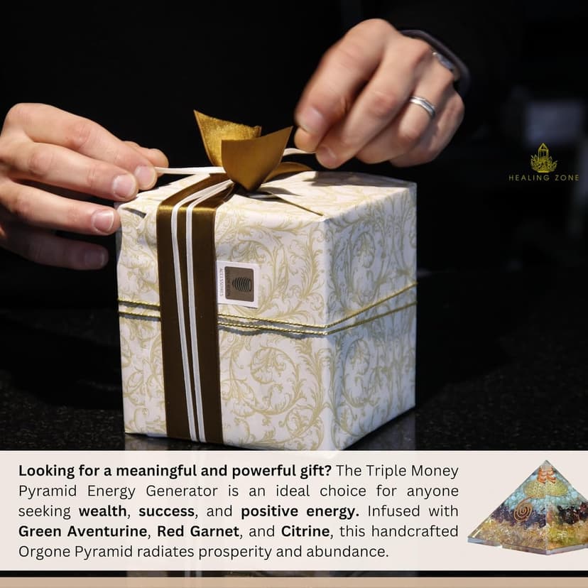 Triple Money Pyramid Energy Generator – Promotes Wealth & Prosperity with Green Aventurine, Red Garnet & Citrine – Attract Money & Success with Lucky Orgone Crystals
