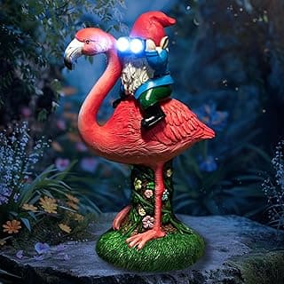 Solar Flamingo Gnome Garden Decor Statue, Outdoor Funny Solar Light Decoration for Yard, Patio, Lawn, Unique Housewarming, Birthday Gift for Women, Mom, Grandma