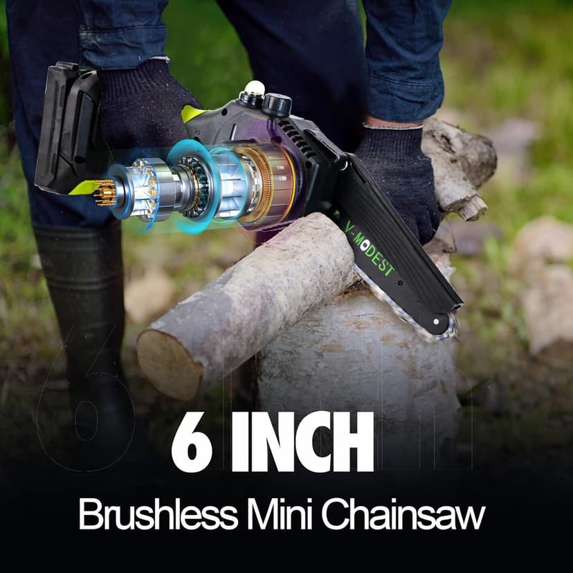 2-in-1 Cordless Pole Saw, 6 Inch Brushless Pole Chainsaws Mini Handheld Chainsaw with 2× 21V Batteries, 6.5lb Lightweight, Auto Oiling, 15 FT MAX Extension Pole Saws for Tree Trimming