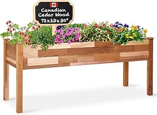 Jumbl Raised Canadian Cedar Garden Bed | Elevated Wood Planter for Growing Fresh Herbs, Vegetables, Flowers, Succulents | 72x23x30”