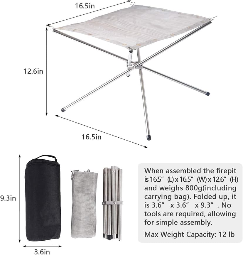 Portable Outdoor Fire Pit 16.5 Inch - New Upgraded Camping Fire Pit Collapsible Foldable Mesh Fire Pits Fireplace for Camping, Campfire, Patio, Backyard and Garden - Carrying Bag Included