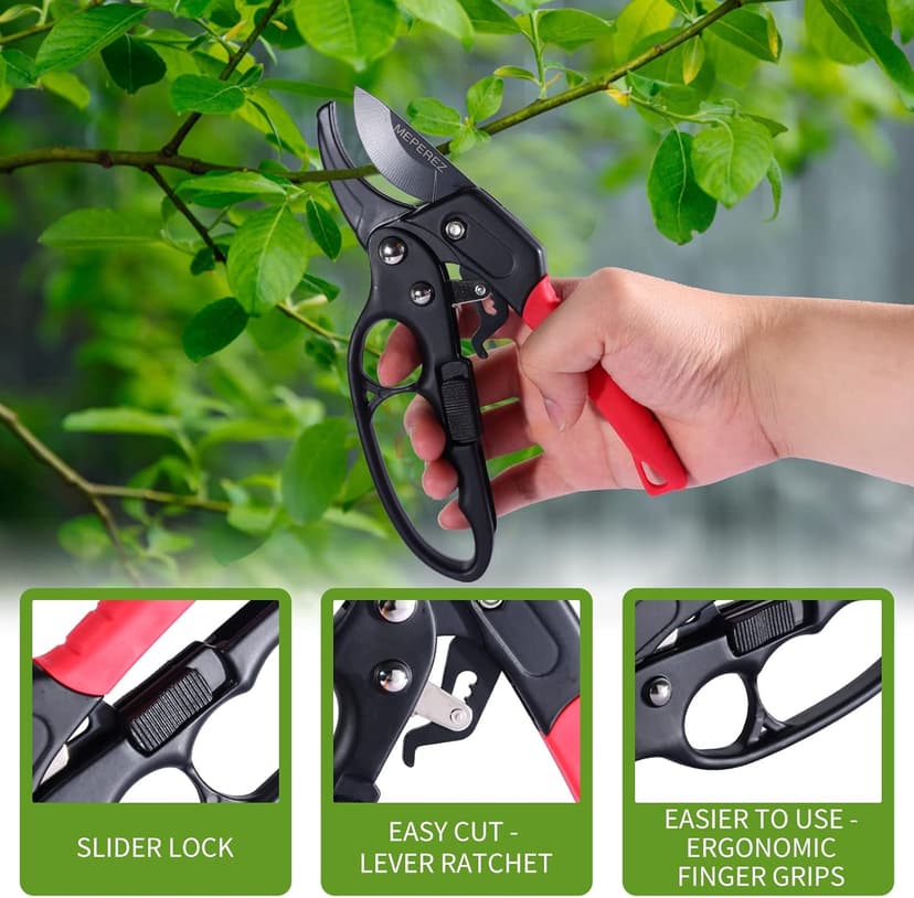 Germany Pruning Shears, Arthritis Weak Hand Snips, Work 3 Times Easier, 1-Inch Cut Capacity Garden Clippers, Ergonomic handle, Rust resistant, high strength steel, Sharp