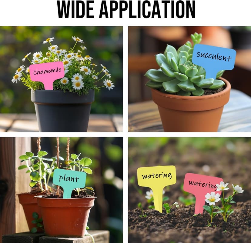 Plant Labels 1000 Pcs Yuanling T-Type Plastic Garden Tags Waterproof Plant Sign Stakes Nursery Garden Makers for Seedlings Flower Vegetables Herb Potted Belt Permanet Marker Pen (5 Colors)