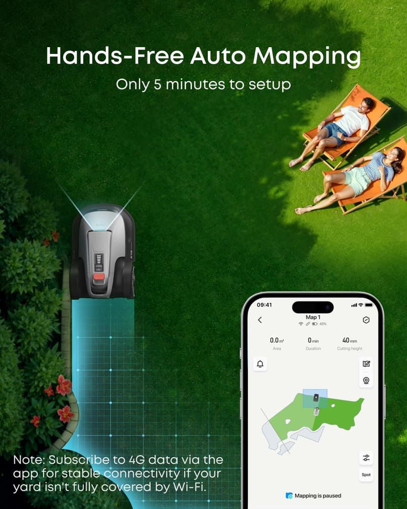 eufy Robot Lawn Mower E15, No Wire, No RTK, No Signal Issue, Hands-Free Auto Mapping, Precise Obstacle Avoiding, Reliable Lawn Maintenance, Worry-Free Experience
