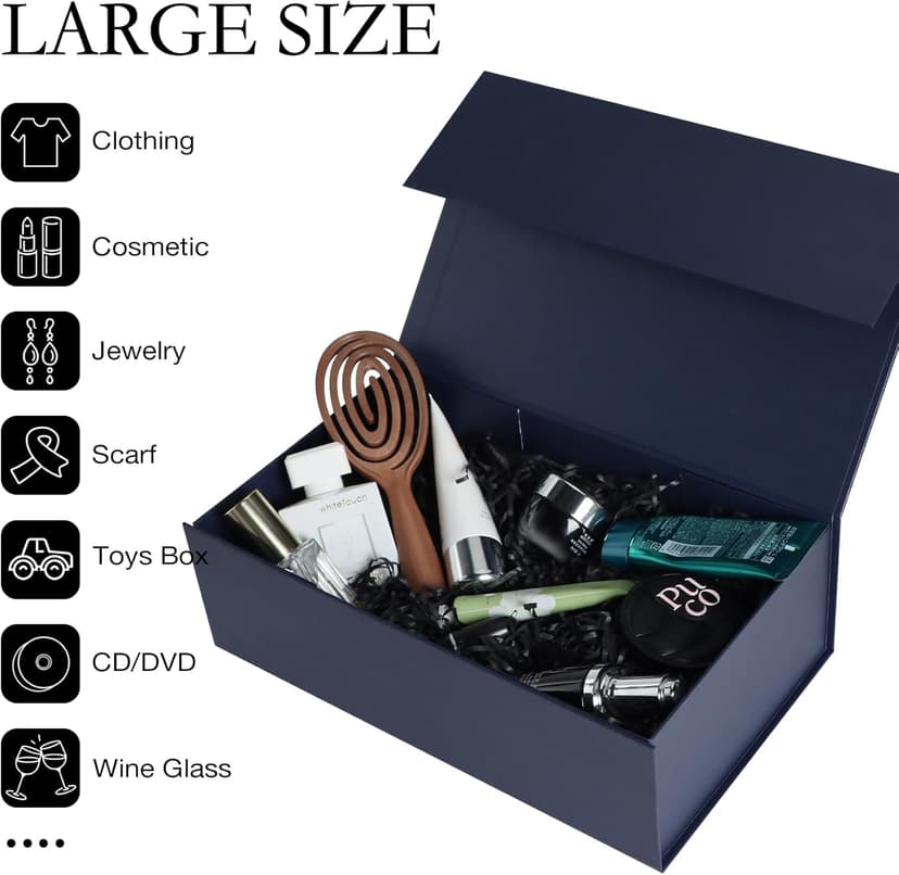 Navy Blue Gift Box with Magnetic Lids 13.8x8.3x4.4 in, Bridesmaid Groomsman Proposal Box, Large Rectangle Storage Box 5 Pack