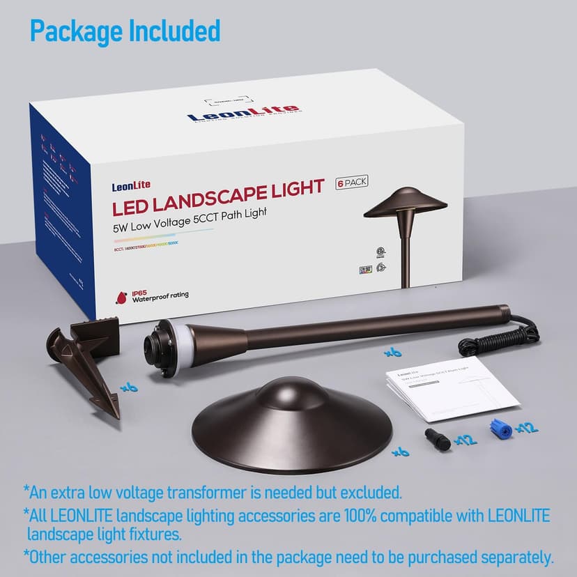 LEONLITE 5CCT Low Voltage Pathway Lights, LED Landscape Path Lights, 1800/2700/3000/4000/5000K, Saucer Head, 12-24V AC/DC, IP65 Outdoor Walkway Light, Oil Rubbed Bronze Aluminum, Pack of 6