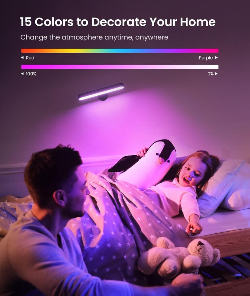 Rechargeable Wall Sconces LED Wall Lights with 7500mAh Battery Lamp for Bedroom, Touch and Remote Control, 3 Colors Wall Light 360° Rotate Dimmable Brightness with 15 RGB Colors
