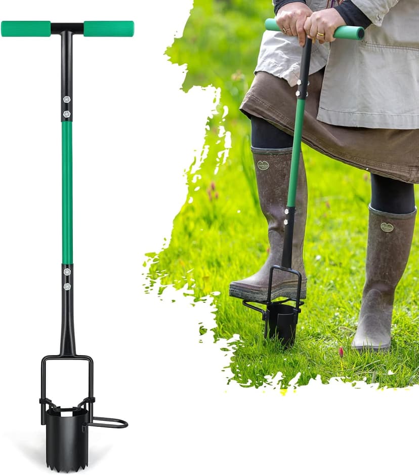 5-in-1 Lawn Plug Garden Tool, Updated Bulb Planter Long Handle for Digging, Weeding, Soil Sampler, Transplanting, Sod Plugger with for Digging Holes to Plant Tulips, Iris, Daffodils