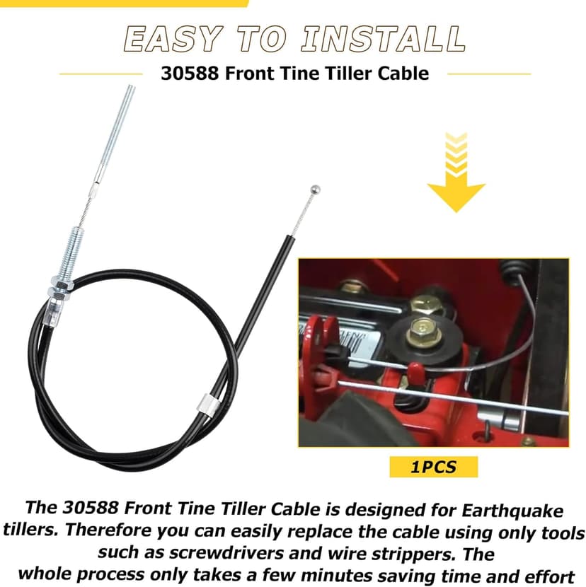 30588 Front Tine Tiller Cable Compatible with Earthquake Tiller, Fits Models 20908 and 20970, Replaces Part Number 3108A and 20827, M5 End M8 Mount Kit, 1 Pack
