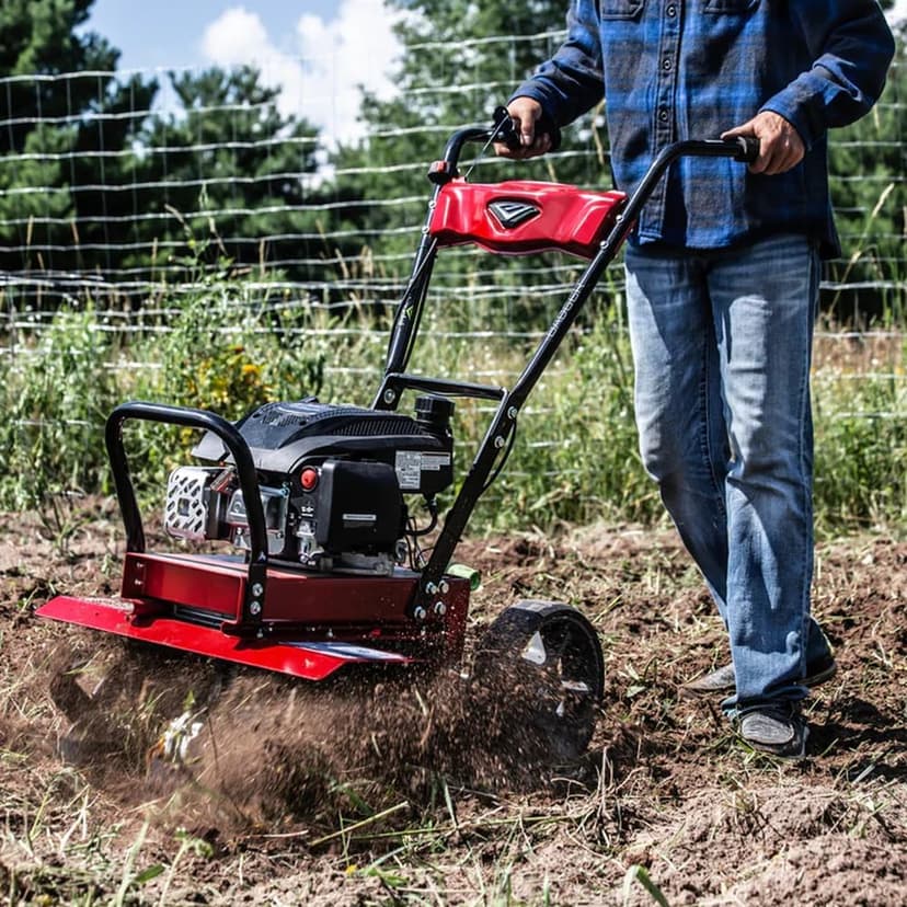 Earthquake Badger Front Tine Tiller, Powerful 160cc 4-Cycle Viper Engine, Two-Position Wheel Assembly, Adjustable Tilling Width Up to 21 Inches, Model: 41080, Red/Black