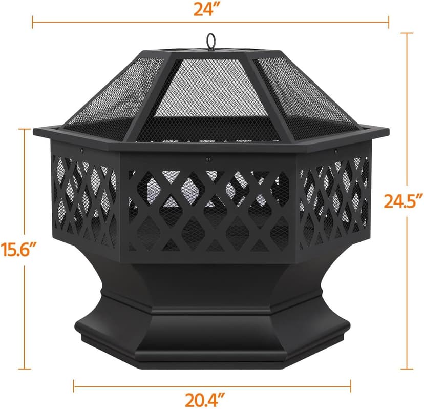 Yaheetech Fire Pit Fire Pits for Outside 24in Hex Shaped Firepit Bowl with Spark Screen & Poker for Patio Backyard Garden Picnic Bonfire Camping