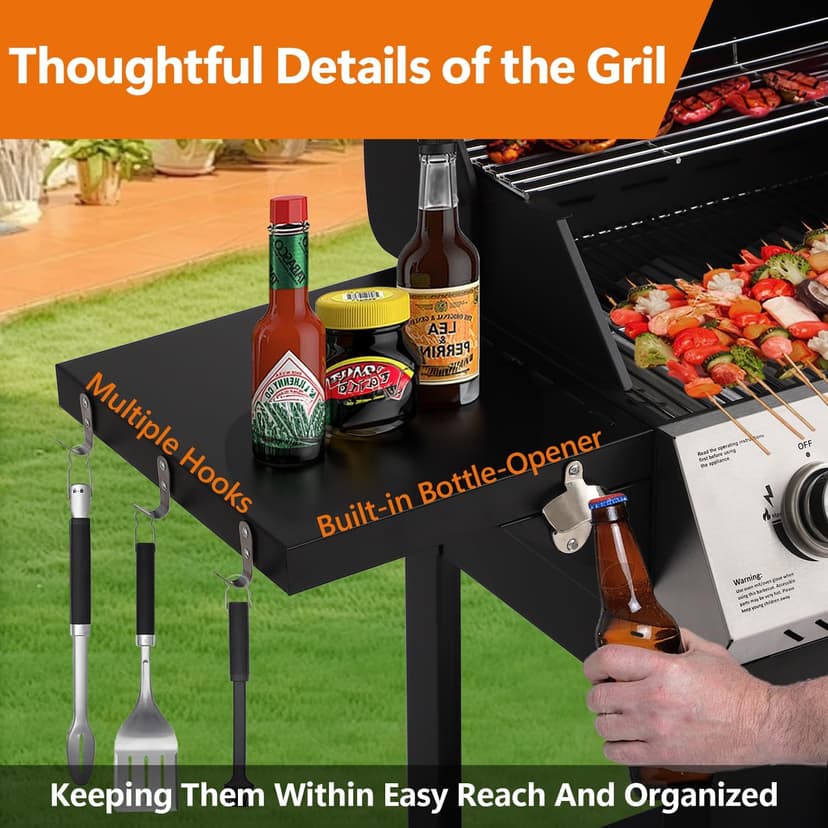 5-Burner Propane Gas Grill,griddle grill combo Double Grills with Storage space,54,000 BTU 627 SQ.IN.Output Stainless Steel Grill for Outdoor Cooking Kitchen, Garden and Patio Backyard Barbecue
