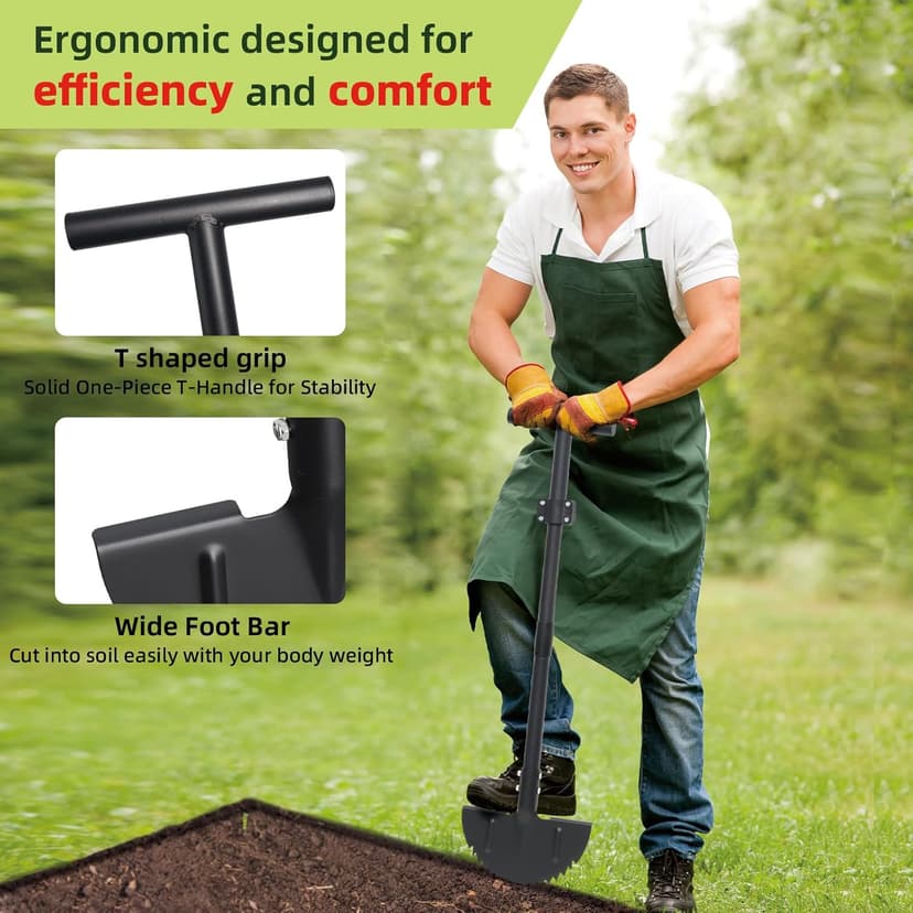 Half Moon Edger Lawn Tool - Heavy Duty Saw Tooth Manual Edgers with Sharp Blade & Wide Footplate, 38"-49" Adjustable T-Grip Handle for Landscaping, Sidewalks, Yard,Grass,Flower Bed & Garden Edging