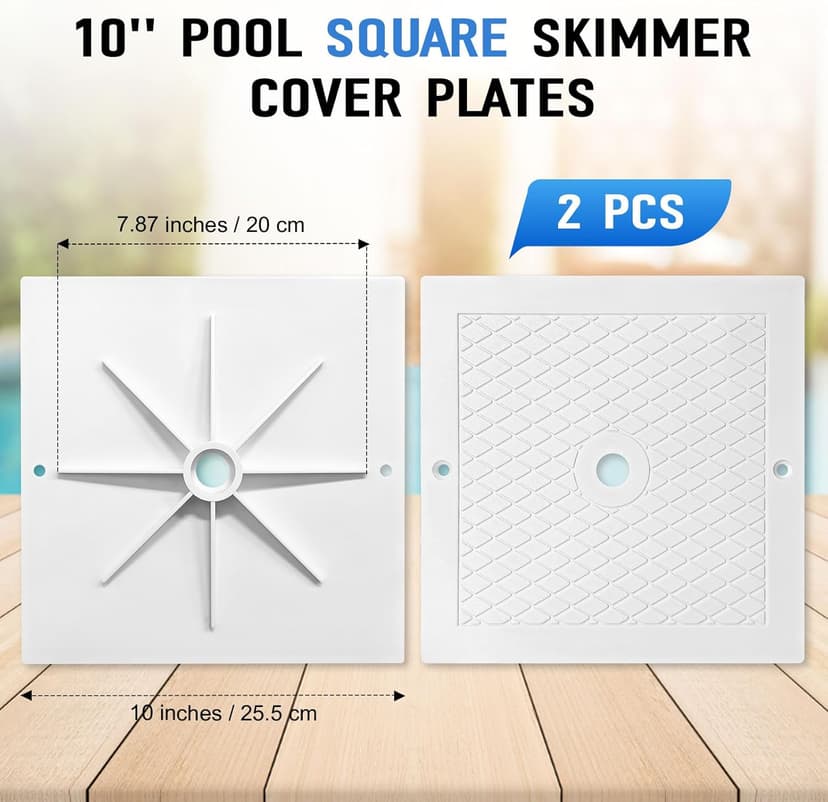 10'' Pool Skimmer Lid/Cover Replacement for Hayward SPX1082E, SP082 1083 1084 1085 SP1086, Square Skimmer Basket Deck Covers Plate for Inground Pools, Heavy Duty Plastic, White, 2 Pack