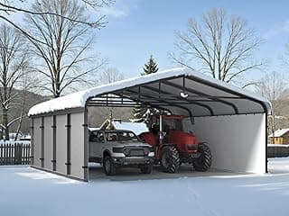 Metal Carport,Car Ports 20x20 Heavy Duty Metal for Snow,Car Tent Garage with Galvanized Metal Roof,Outdoor Two Car Carport All Weather with 2 PE Sidewalls