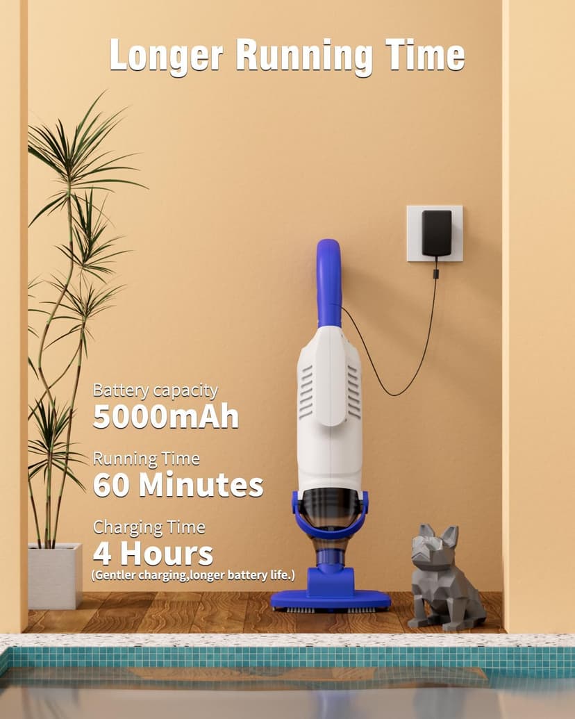 Little Shark Pool Vacuum for Above Ground Pool, Hot Tub Vacuum with a 60w Motor,18 Gal/Min Powerful Suction, Pool Vacuum with 5000mAh Battery, 1h Running Time