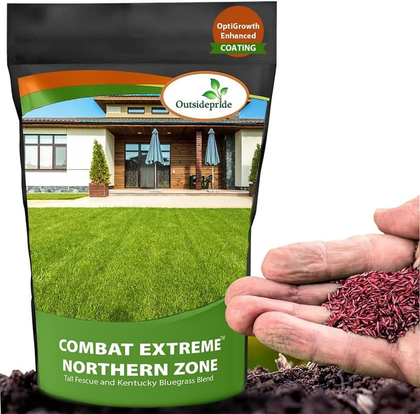 Outsidepride Combat Extreme Northern Zone - 5 Lbs Cold-Hardy, Drought-Resistant Turf Type Tall Fescue & Kentucky Bluegrass Lawn Grass Seed Blend, OptiGrowth Coated for Better Establishment