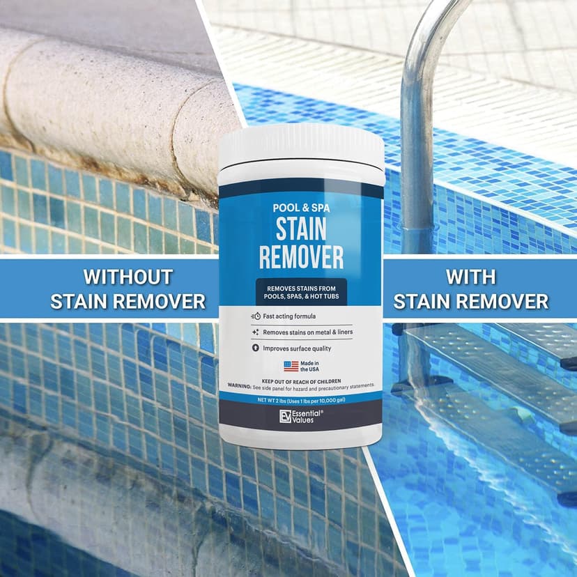 Essential Values Swimming Pool & Spa Stain Remover (2 LBS) - Compatible with Vinyl Liners, Fiberglass & Metals - Effective Formula Removes Rust & Tough Stains