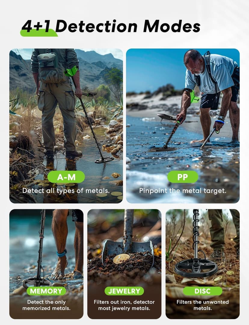 Metal Detector for Adult - Professional Higher Precision, 5 Mode for Metal Detecting, Advanced 11” Coil Multifunctional Metal Discovery Tools, Waterproof and Portable Outdoor Treasure Finder