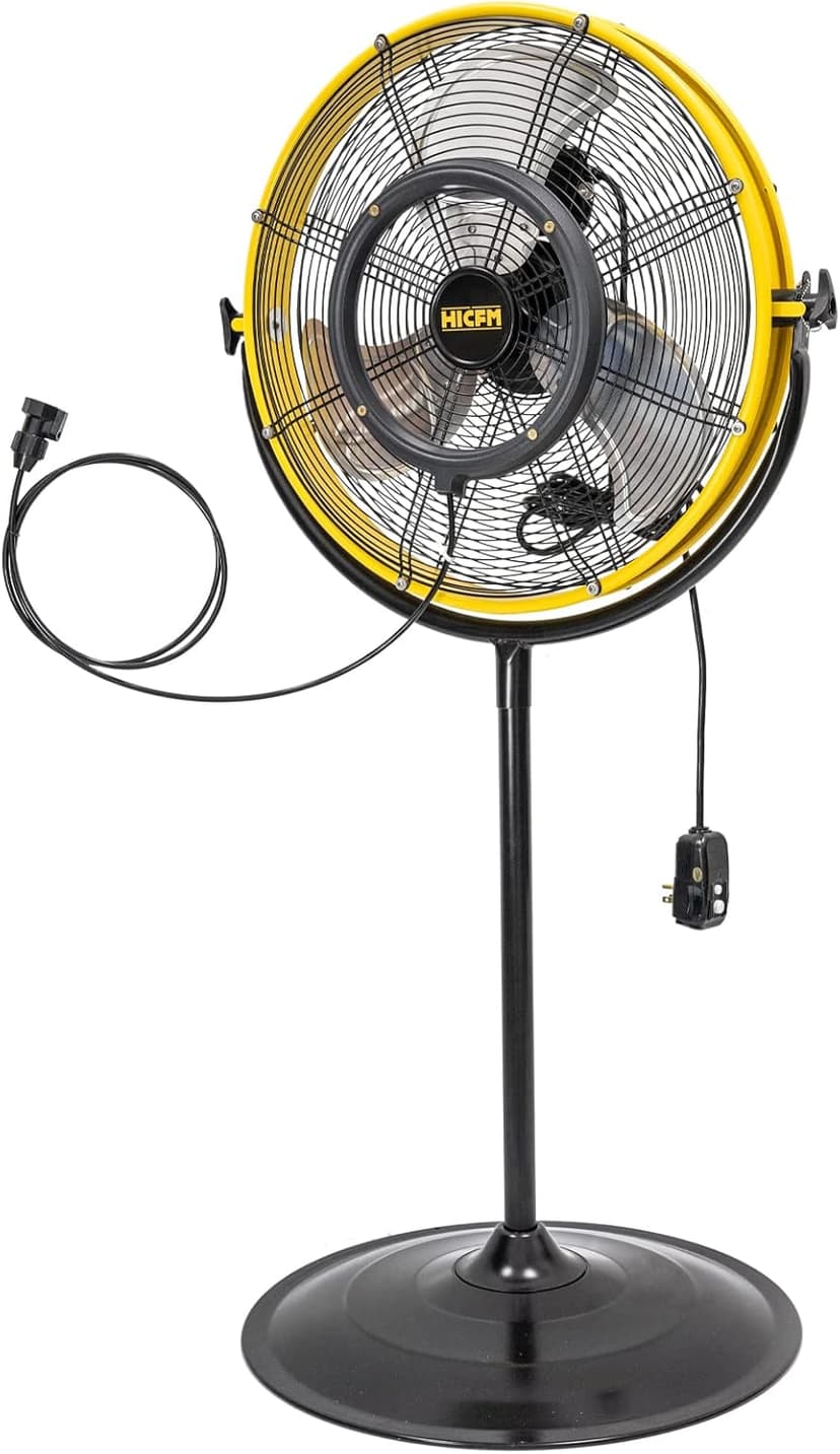 HiCFM 4400 CFM 20 Inch Outdoor Misting Fan Pedestal Standing Base with IP44 Enclosed Motor, Detachable Mist Spray Kit, 9 FT Cord & GFCI Plug, 120 Degree Tilted Head, UL Outdoor Approved