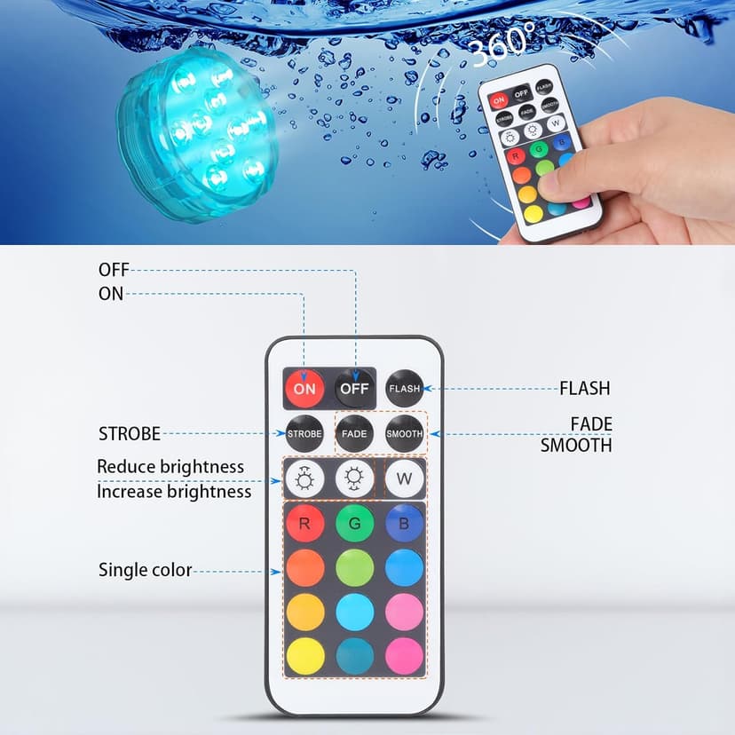 YiaMia Hot Tub Lights - 2-Pack RGB Color Battery-Powered LED Pool Lights with Remote Control and Suction Cup for Ponds, Decoration, Parties, Spas, Aquariums