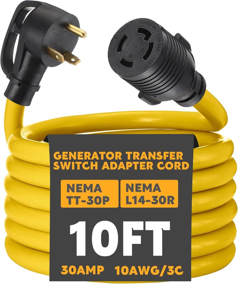 Kanayu Generator Transfer Switch Adapter Cord Compatible with NEMA TT-30P to L14-30R, 30 Amp 3 Prong to 4 Prong Generator Plug Adapter, RV to House Inlet Box, STW 10 AWG, ETL Listed(10 ft)