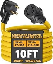Kanayu Generator Transfer Switch Adapter Cord Compatible with NEMA TT-30P to L14-30R, 30 Amp 3 Prong to 4 Prong Generator Plug Adapter, RV to House Inlet Box, STW 10 AWG, ETL Listed(10 ft)