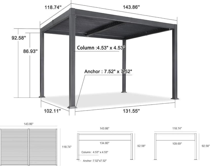 PURPLE LEAF Louvered Pergola 10' x 12' Patio Aluminum Pergola with Independent Adjustable Rainproof Roof Hardtop for Outdoor Deck Garden Yard
