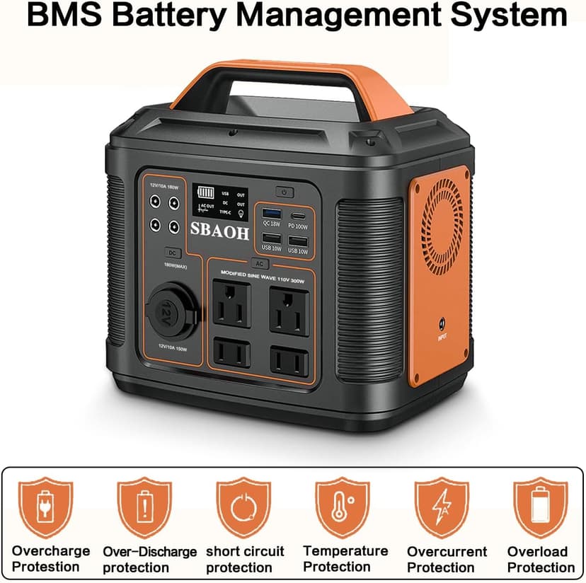 Portable Power Station, 300W 296Wh Solar Generator Quick Charge / 110V AC Outlets/DC Ports and LED Flashlight, Lithium Battery Backup for Home Outdoor Travel Camping Blackout