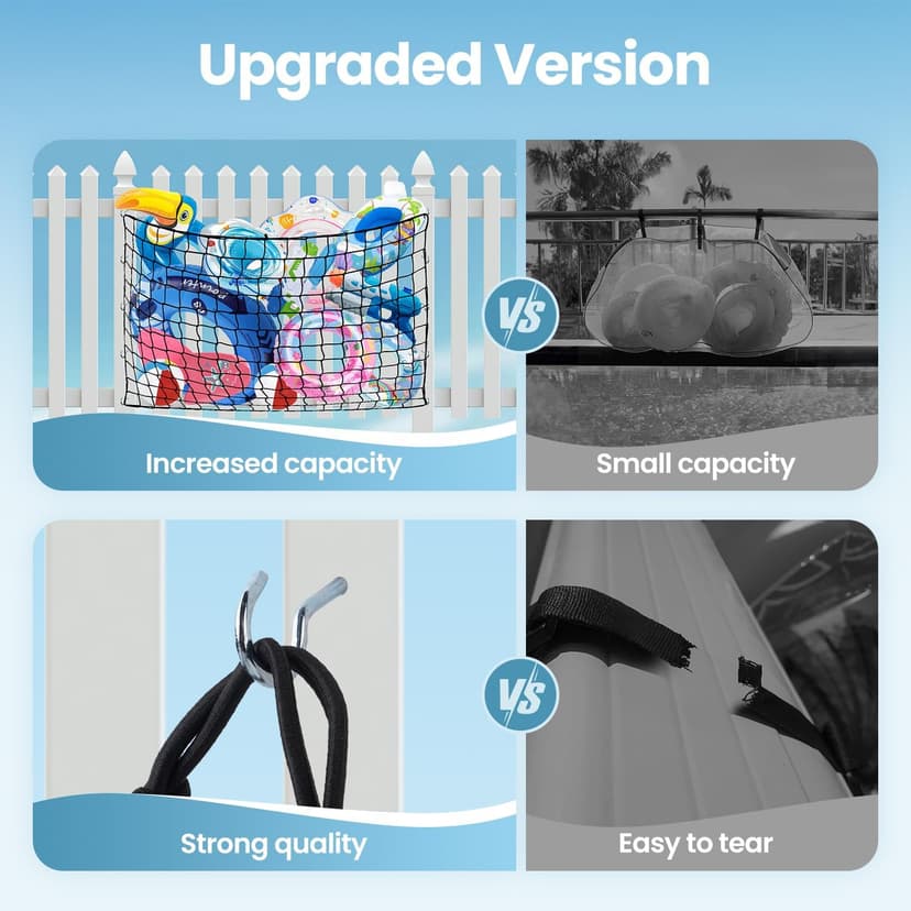 Pool Toy Float Storage Net - 71*47 Inch Extra Large Elastic Mesh Fence Net with 20 Hooks Outdoor Hanging Pool Storage Organizer for Pool Floats, Swim Rings, Balls, Inflatable Toys Pool Accessories