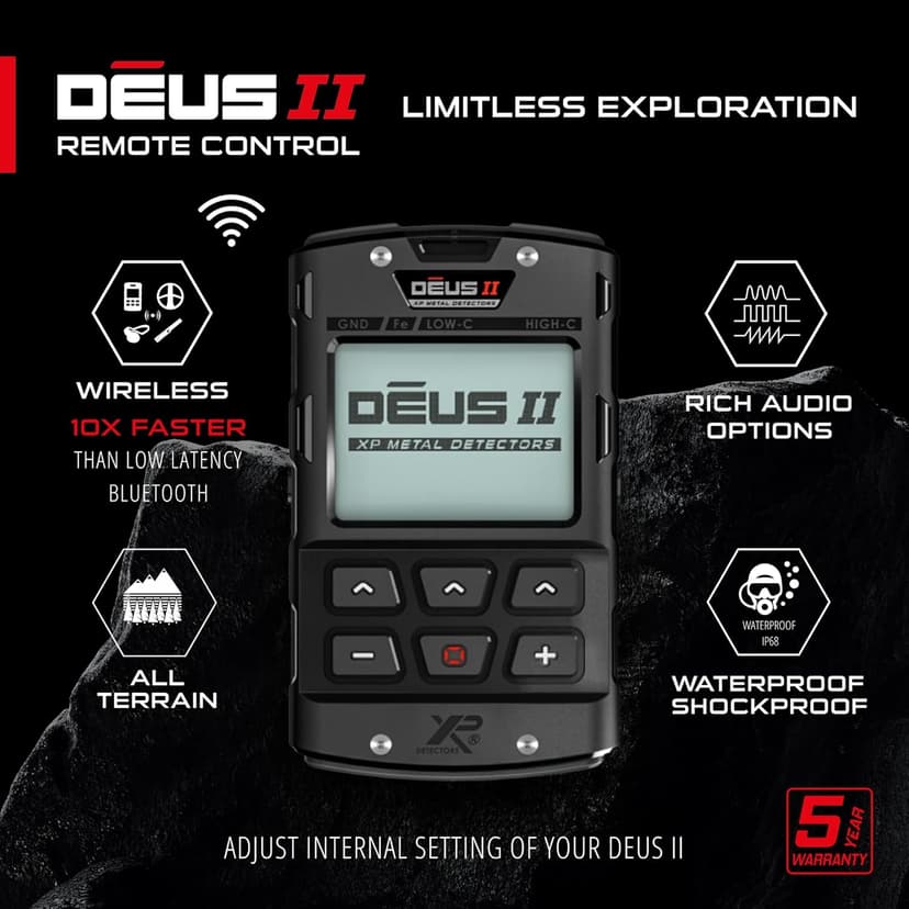 XP Metal Detectors Deus II Wireless, Shockproof and 66 ft / 20m IP68 Waterproof Remote Control - RC - Control Module with Back-lit LCD Display (D2-RC)