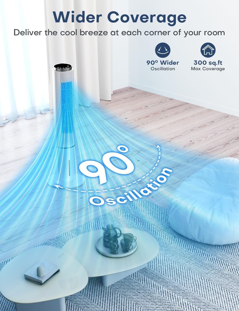 42 INCH Portable Air Conditioners w/Remote & LED Touch Screen, 4 Modes & 3 Speeds, 1-Gal Tank for 15H Cooling Evaporative Air Cooler, 12H Timer for Smart Auto-Off, 90° Oscillating Swamp Cooler