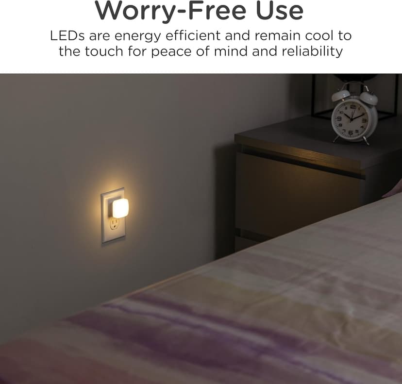 Lights By Night Mini Square LED Night Light, Plug-in, Dusk to Dawn Sensor, Compact, Ambient Lighting, for Kids or Adults, Bedroom, Bathroom, Nursery, Hallway, 6 Pack, 82489