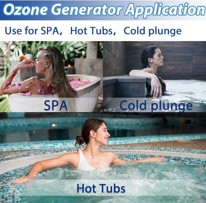 Spa Ozone Generator Kit with Venturi Injector, Ozone Generator for Hot Tub, Cold Plunge, 50mg/h Portable Ozone Generator Water, Universal: 110V / 240V (AMP-4 Plug)