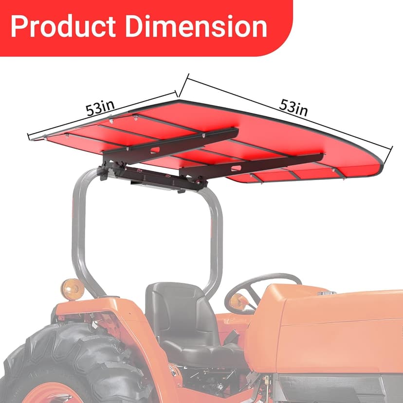 Red Tractor Canopy for ROPS 53-3/8" X 53-3/8", Tractor Shade Canopy Roof for Tractor and Mowers, Non-Fading High-Density Thermoplastic (Will Add About 4'' to The Height of The Tractor)