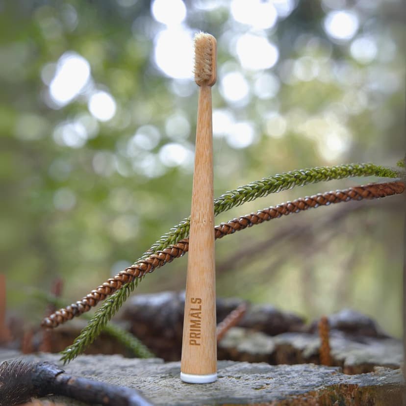 PRIMALS Boar Bristle & Bamboo Toothbrush (4-Pack) - Premium Boar Bristles - Fully Biodegradable - Plastic & Nylon Free - Quick Dry Design