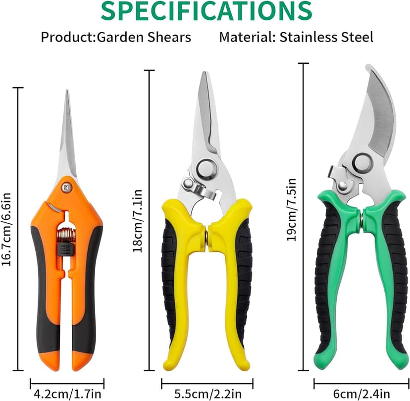 Garden Pruning Shears 3 Pack Gardening Shears Garden Scissors Stainless Steel Plant Flower Scissors Clippers Pruning Shears tijeras de jardinería