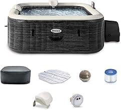 INTEX 28451EP PureSpa Greystone Deluxe Spa Set: Includes Energy Efficient Spa Cover and Wireless Control Panel – Spa Control App – Built-in FastFill Inflation System – 6 Person Capacity – 77" x 28"